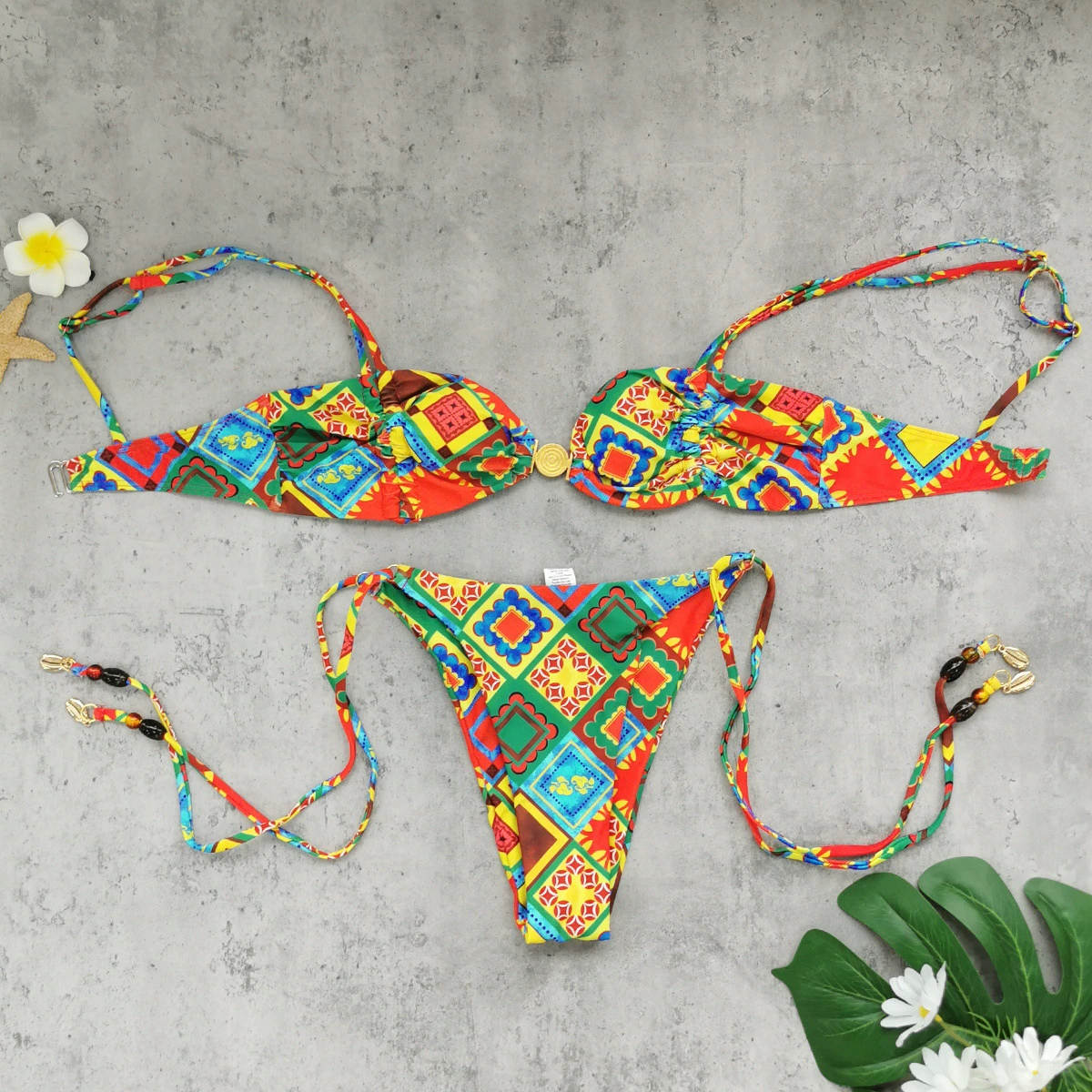 Two-Piece Bikini Set with Ring Detail and Wrap Skirt view 3