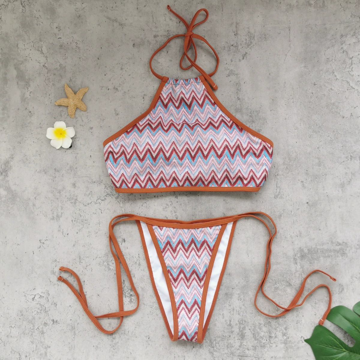 Three-Piece Halter Bikini Set with Sarong view 3