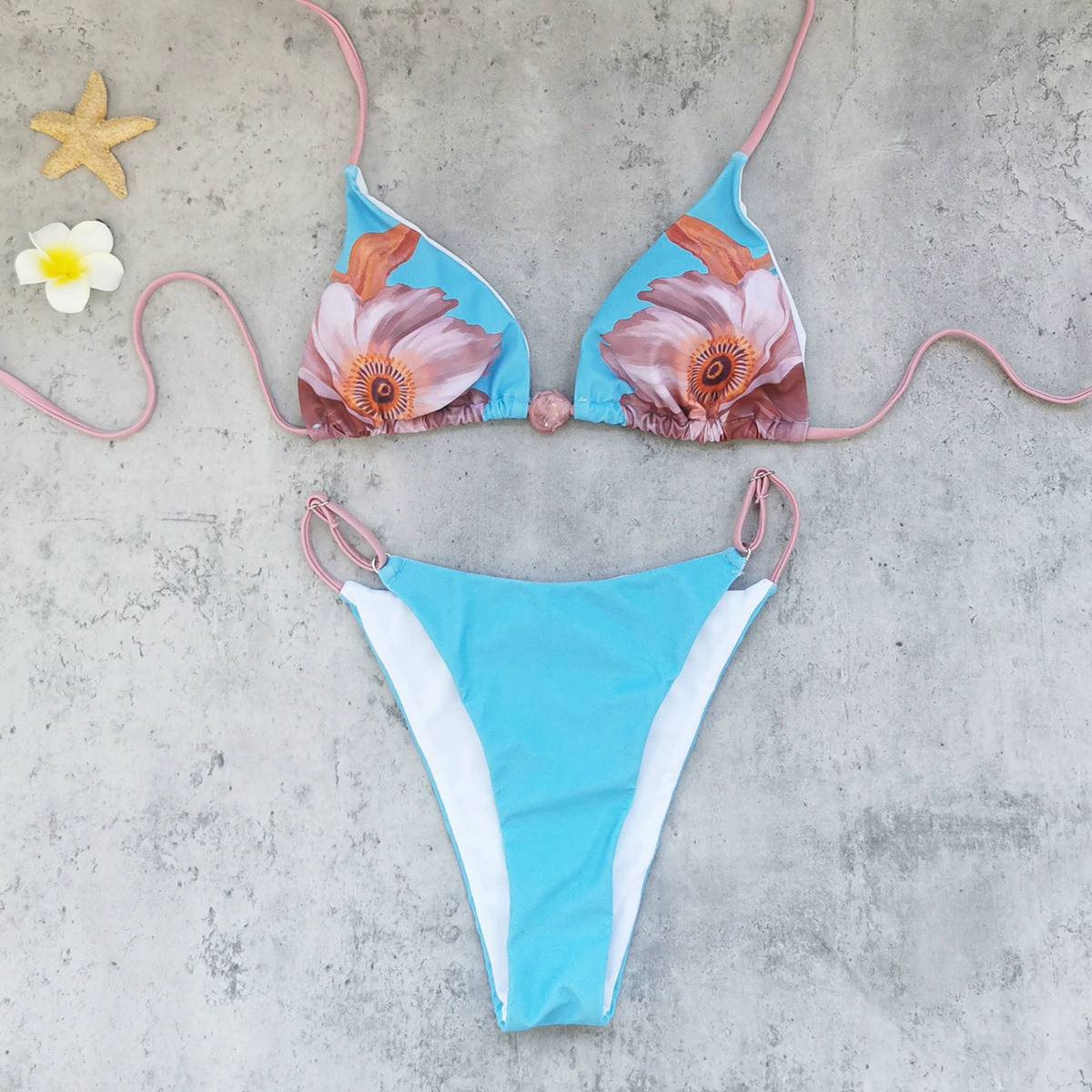 Three-Piece Triangle Bikini Set with Cover-Up Skirt view 3