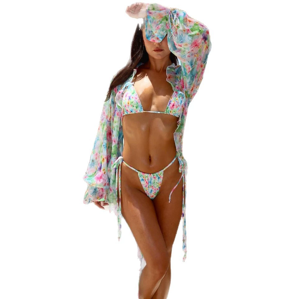 Triangle Bikini Set with Long Cover-Up Robe view 5