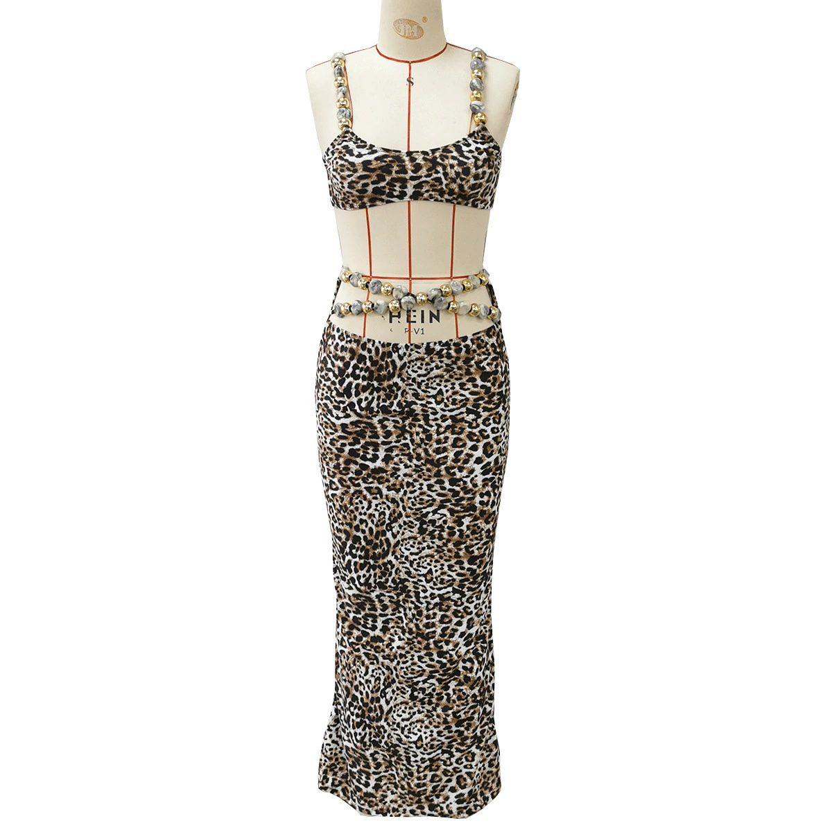 Three-Piece Bikini Set with Beaded Straps and Maxi Skirt view 6
