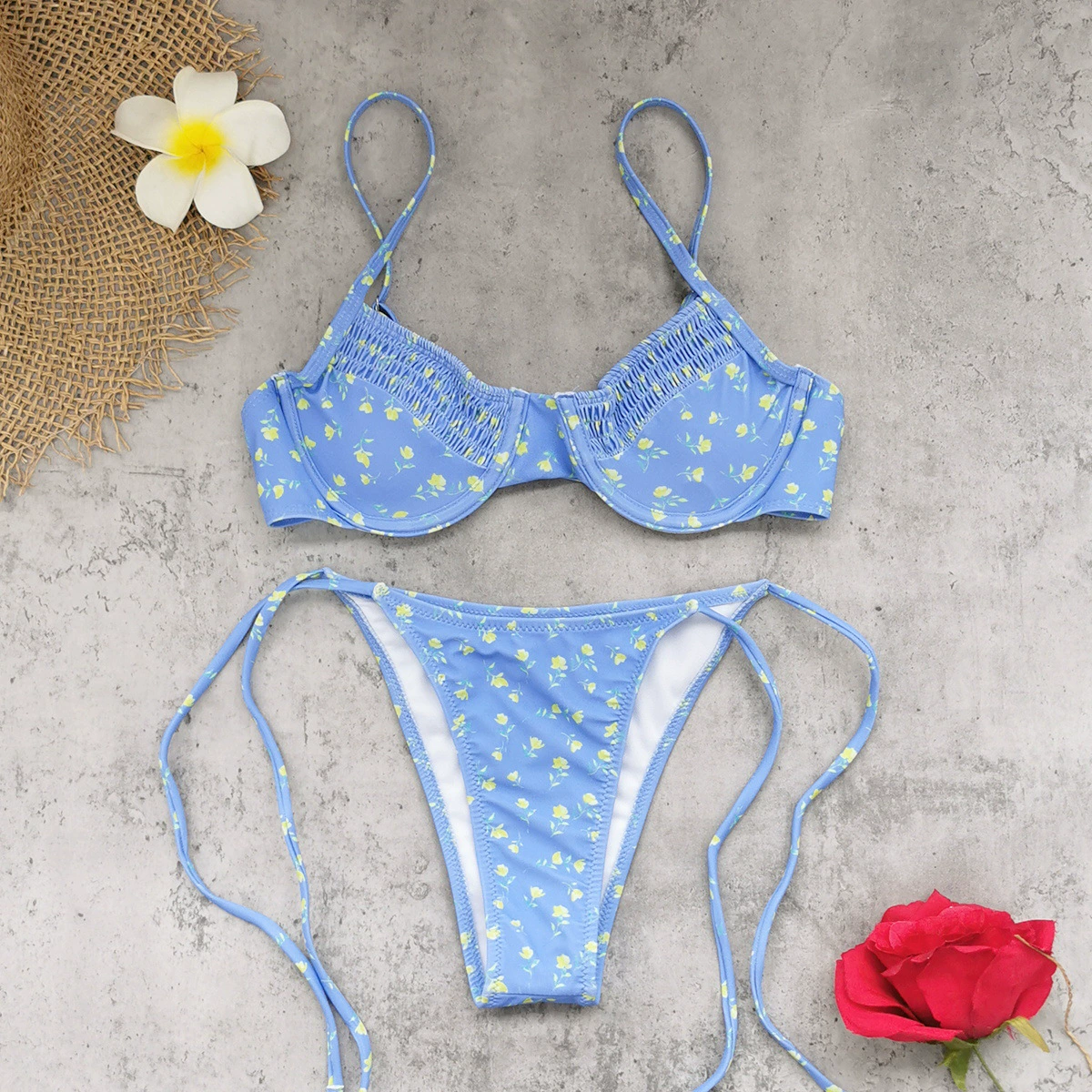 Three-Piece Bikini Set with Underwire Top and Wrap Skirt