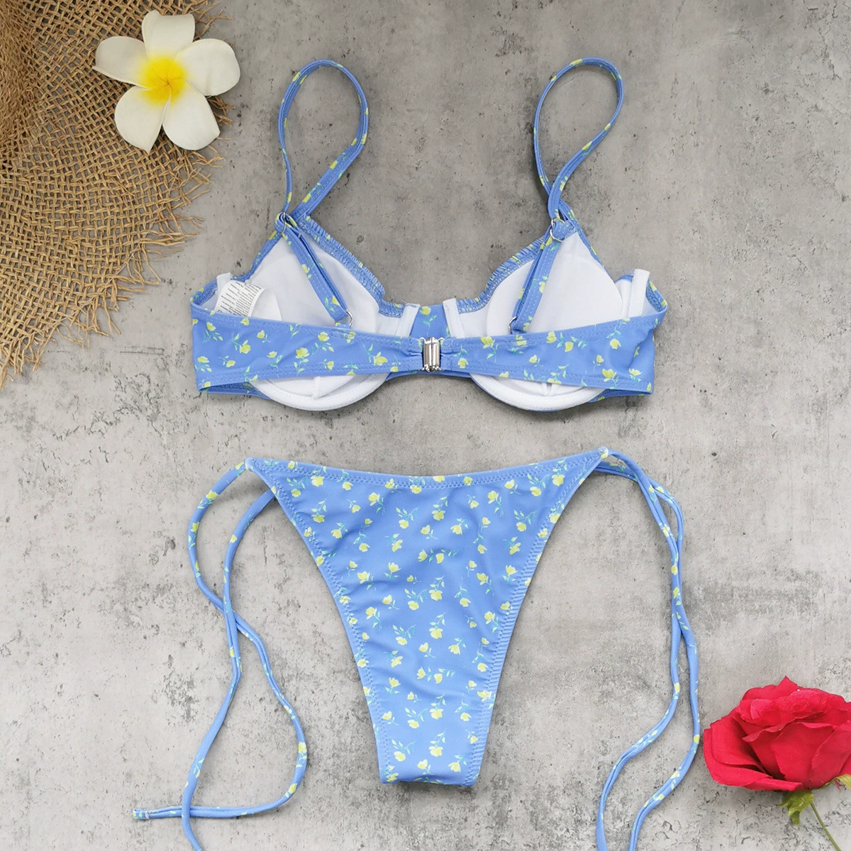 Three-Piece Bikini Set with Underwire Top and Wrap Skirt view 3