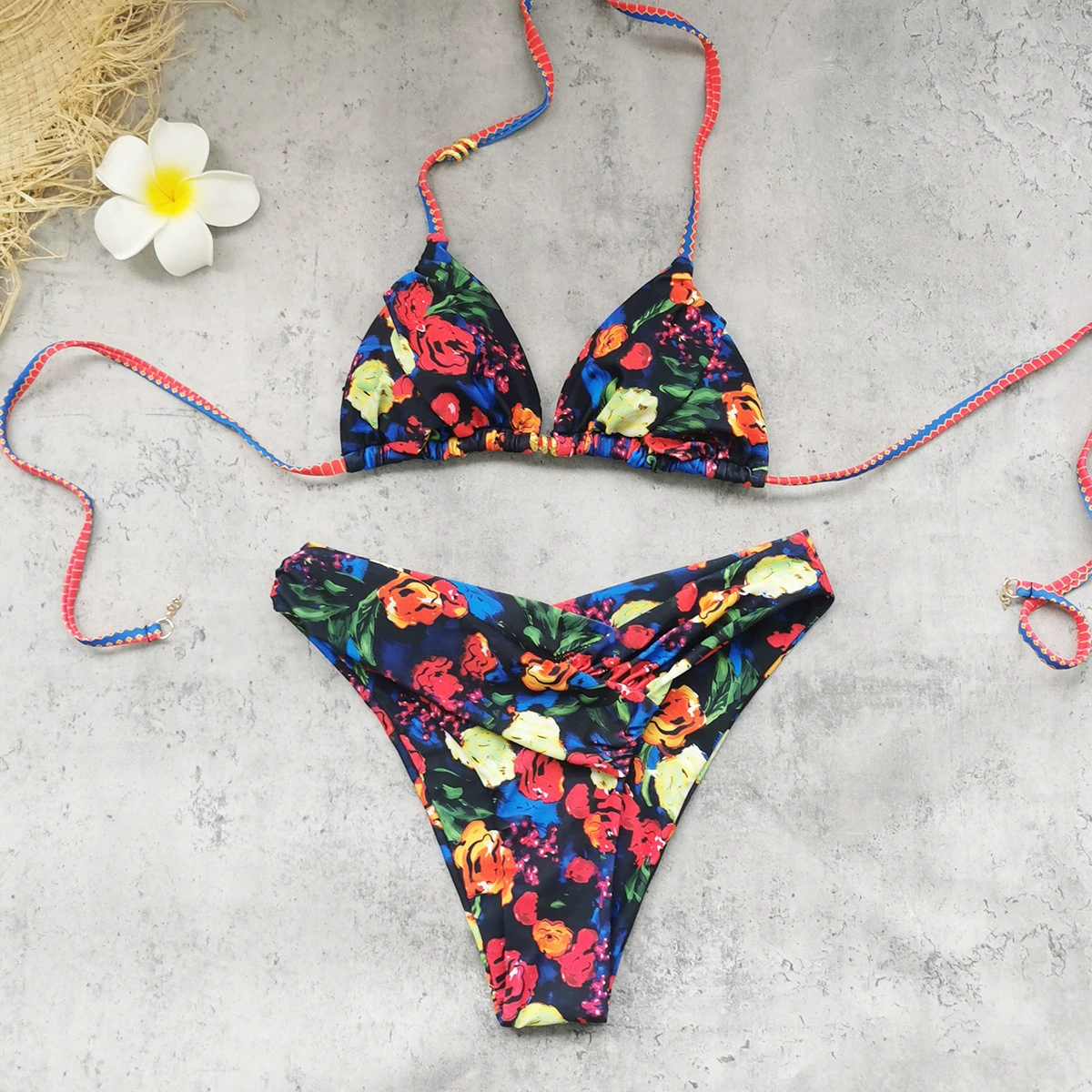 Women’s Triangle Halter Bikini Set with Beach Wrap