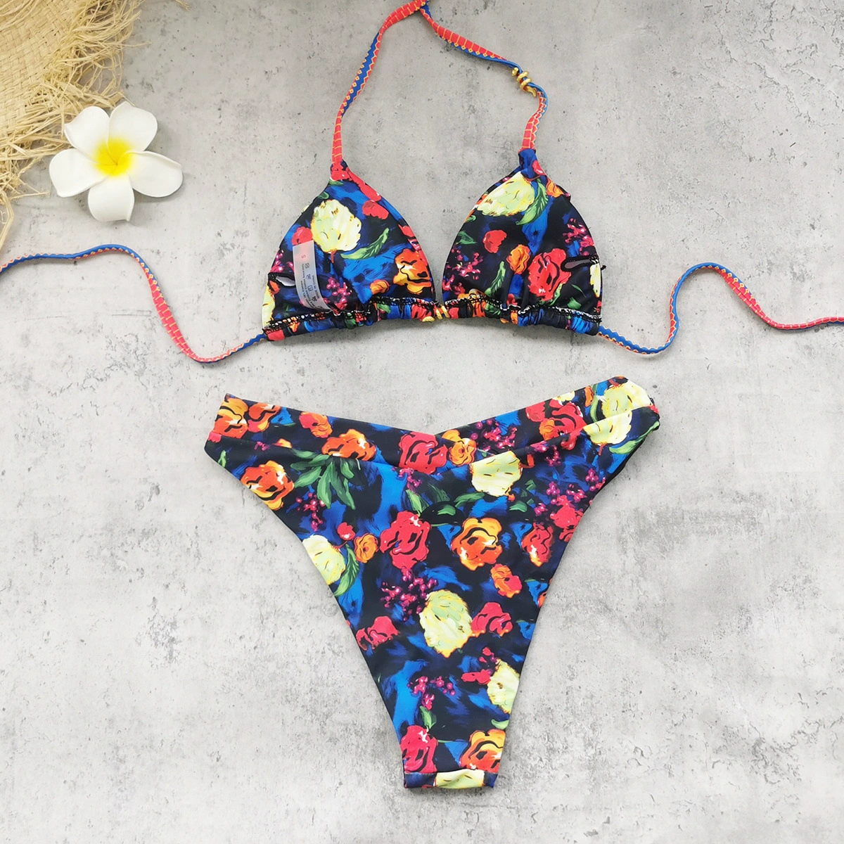 Women's Triangle Halter Bikini Set with Beach Wrap view 3