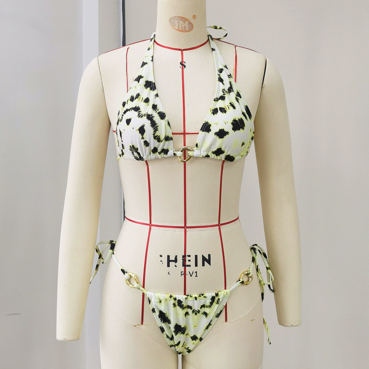 Halter Triangle Bikini Set with Ring Details and Cover-Up Skirt
