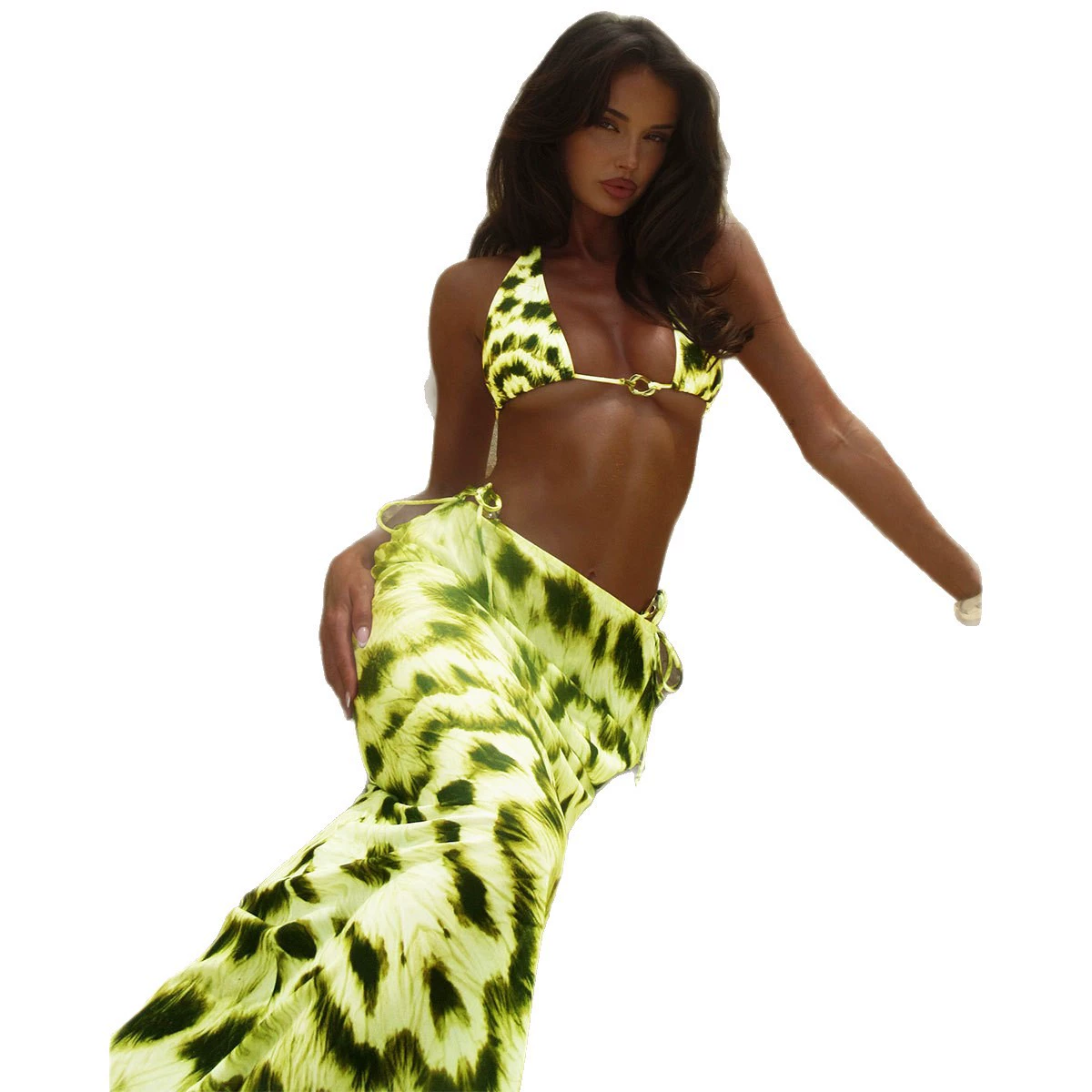 Halter Triangle Bikini Set with Ring Details and Cover-Up Skirt view 5