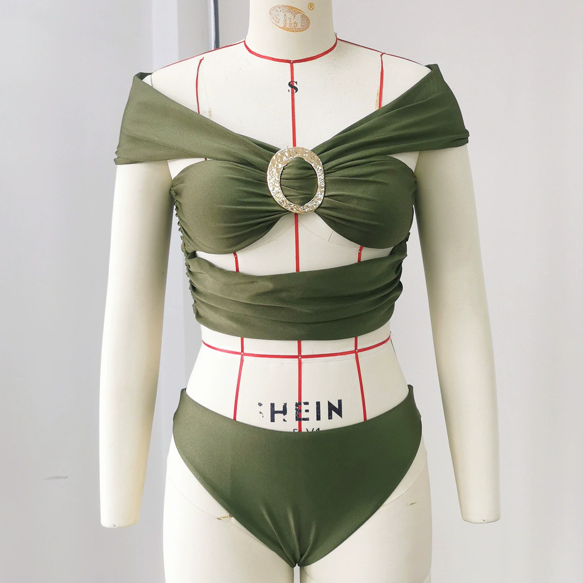 Women’s Off-Shoulder Bikini Set with Ring Detail and Skirt
