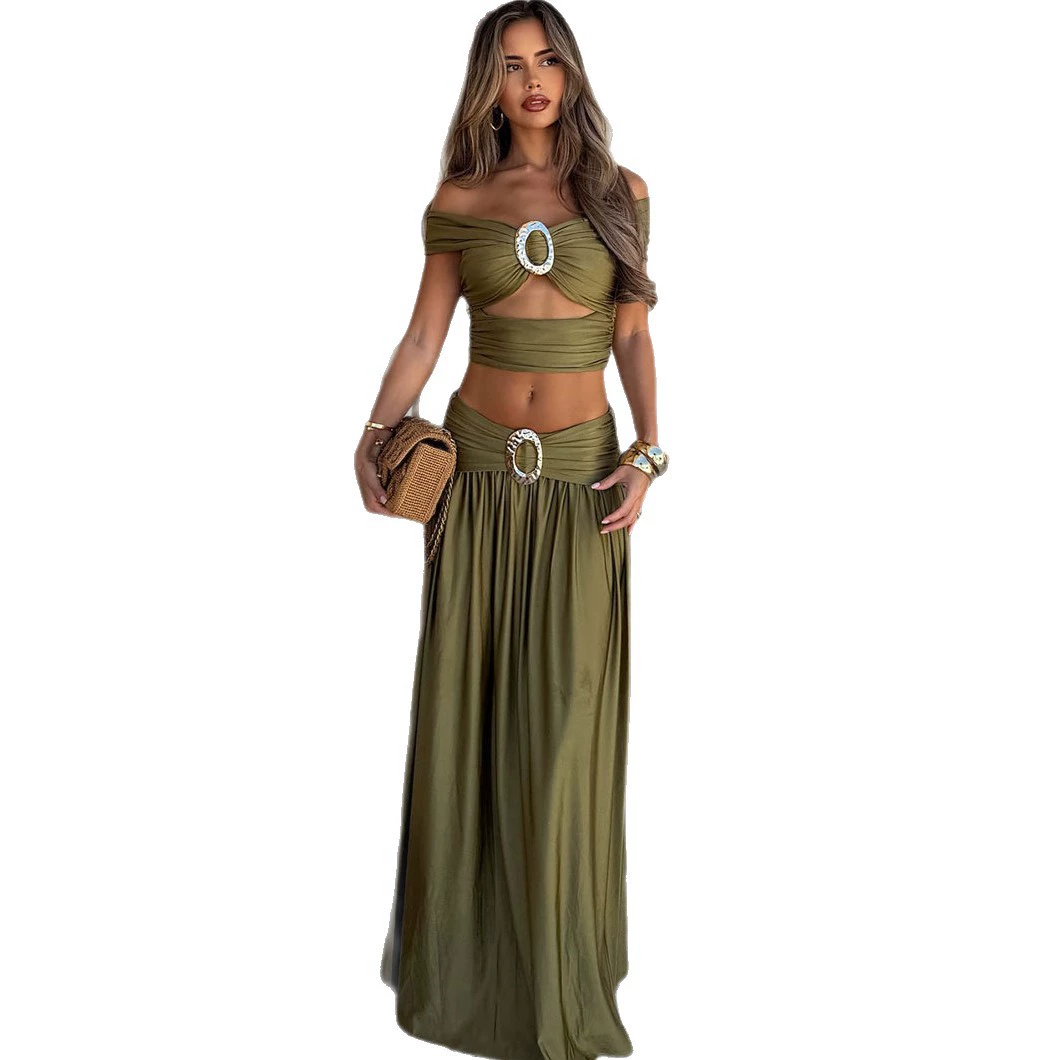 Women's Off-Shoulder Bikini Set with Ring Detail and Skirt view 5