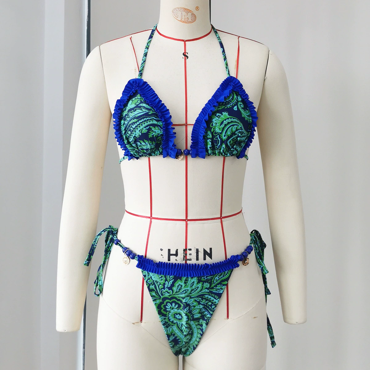 Ruffled Halter Bikini Set with Matching Sarong
