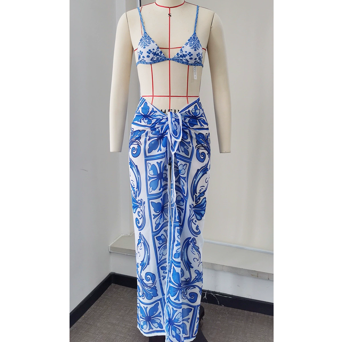Women's Three-Piece Bikini Set with Triangle Top and Sarong view 4