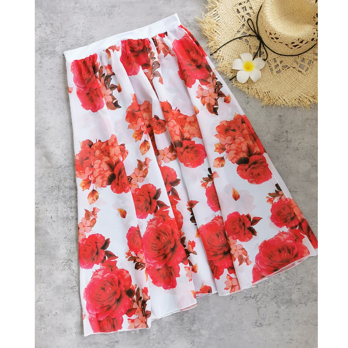 Three-Piece Bikini Set with High-Waist Bottom and Skirt view 4