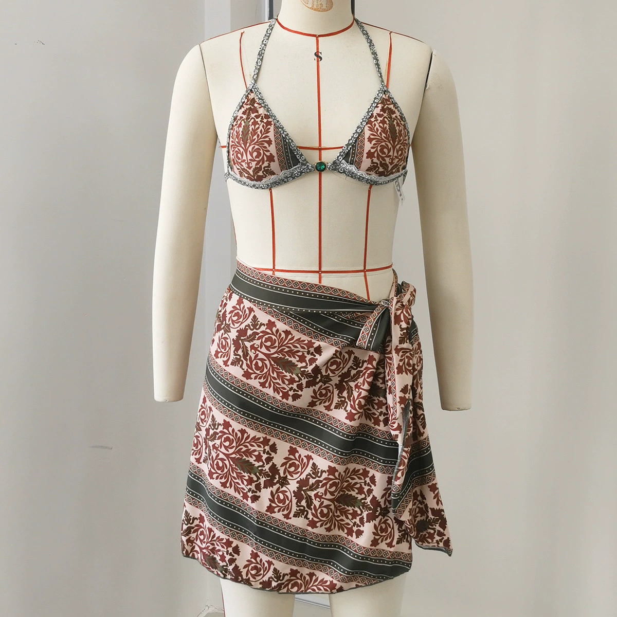 Halter Neck Triangle Bikini with Skirt Set view 4