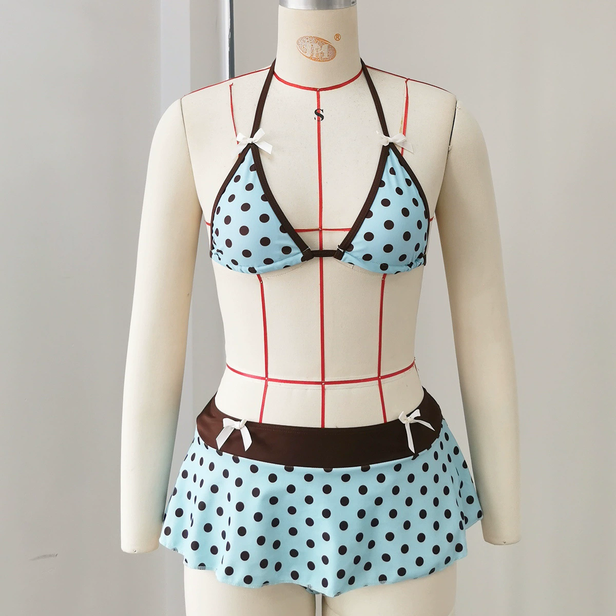 Three-Piece Halter Bikini Set with Skirted Bottom view 3