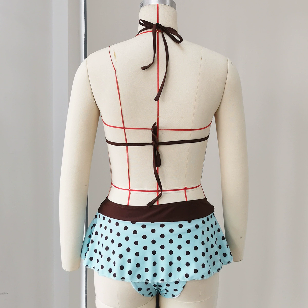 Three-Piece Halter Bikini Set with Skirted Bottom view 4