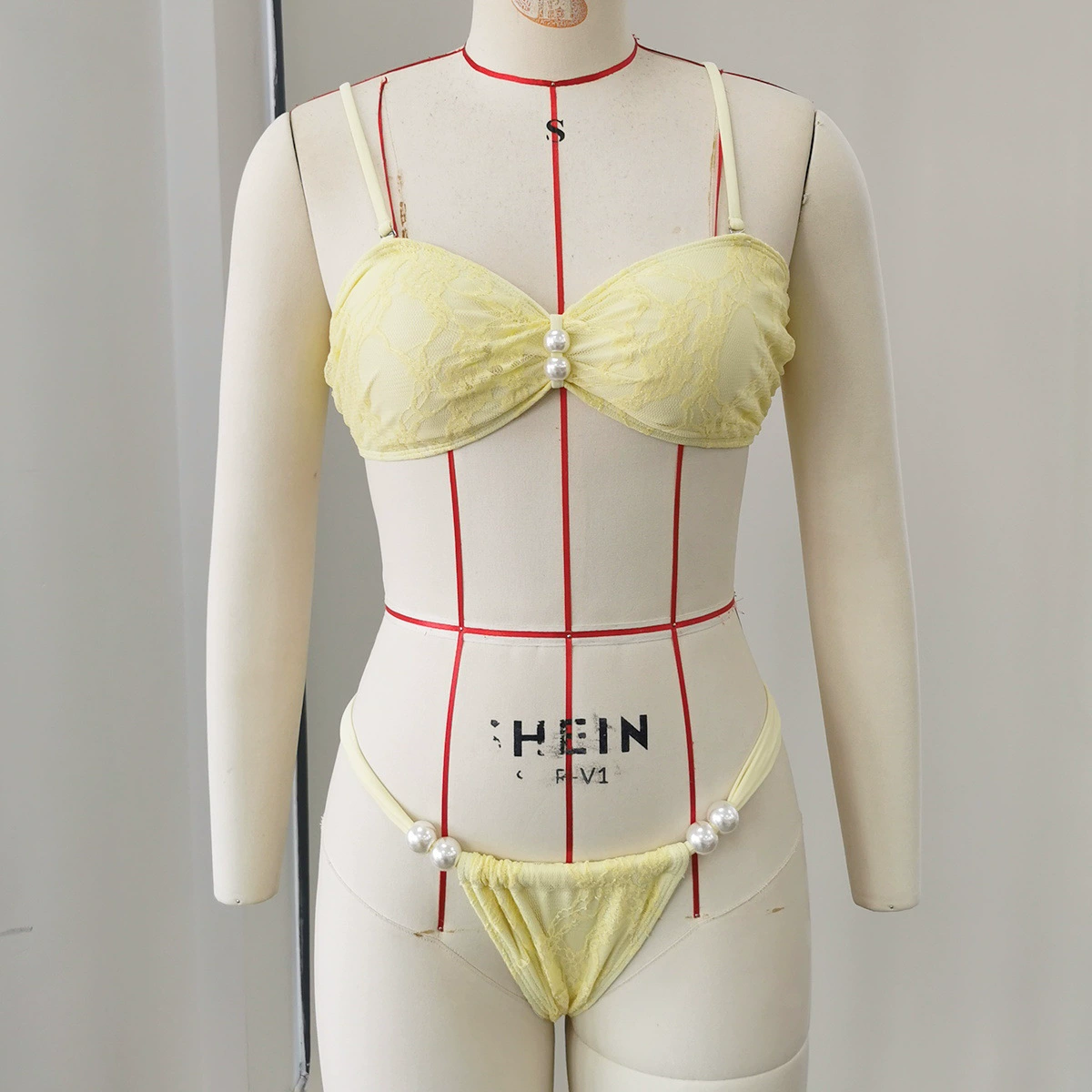 Pearl Accent Bandeau Bikini Set with Sarong