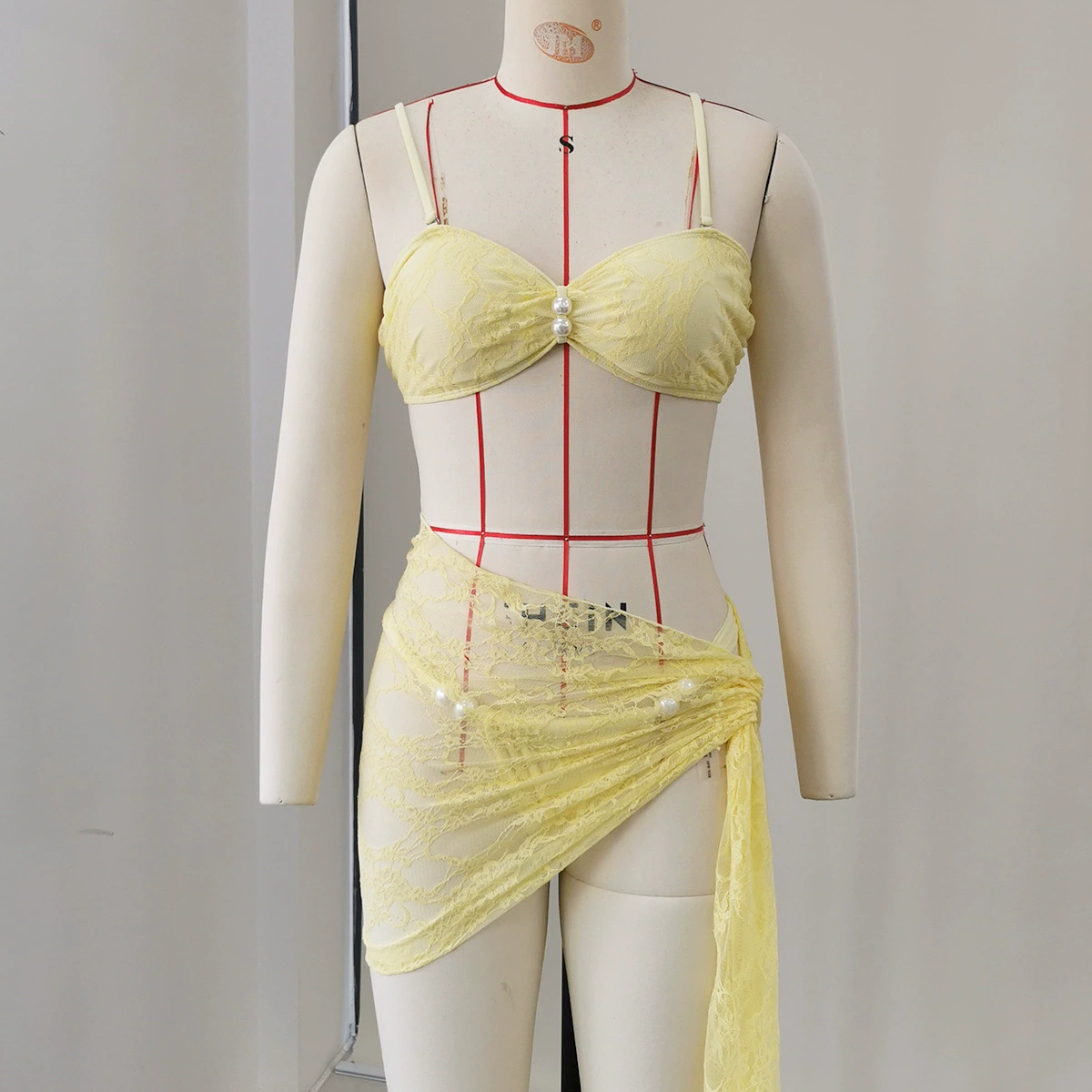 Pearl Accent Bandeau Bikini Set with Sarong view 4