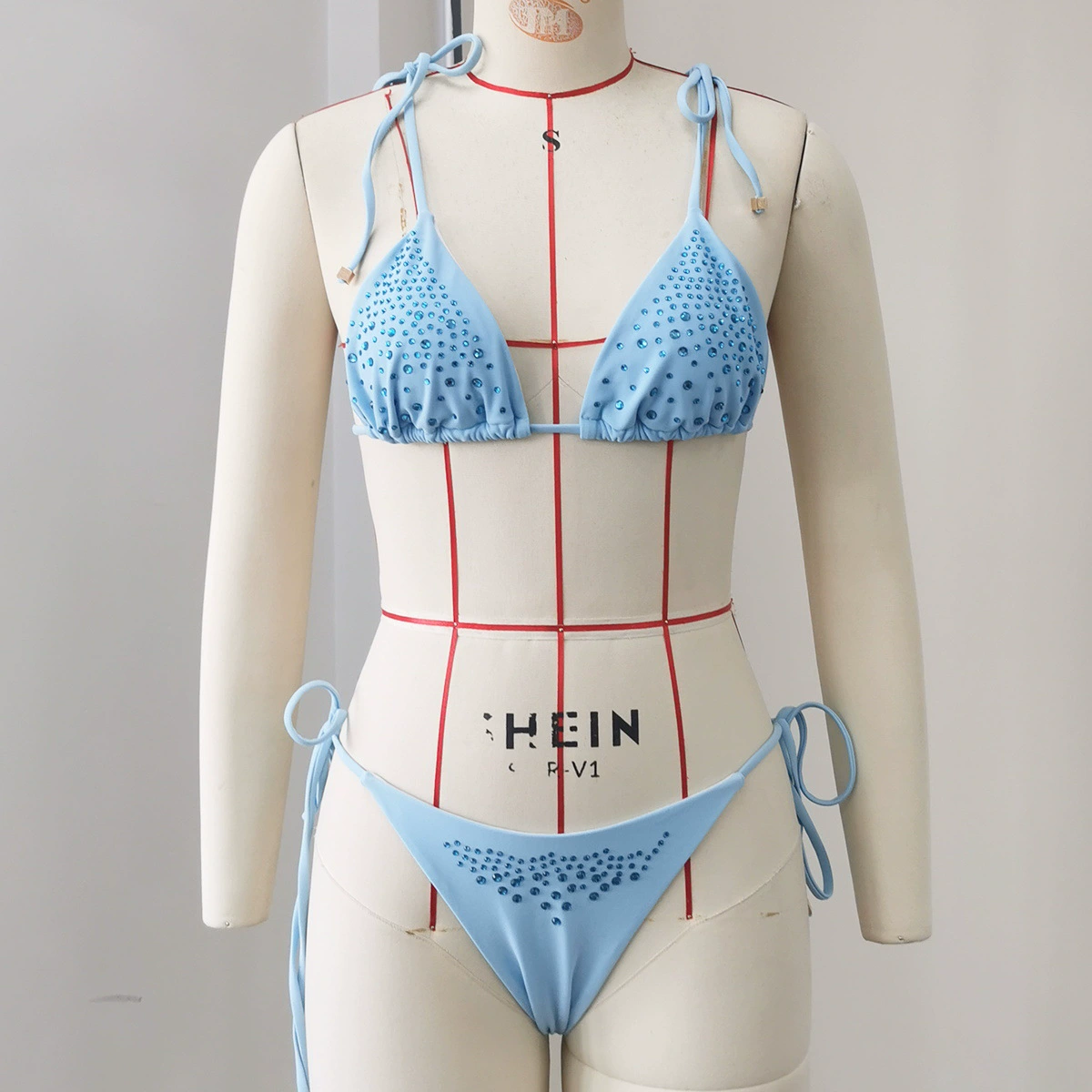 Three-Piece Triangle Bikini Set with Side-Tie Bottom and Wrap Skirt