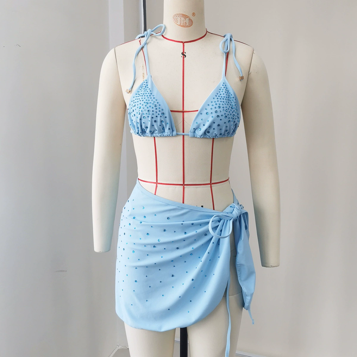 Three-Piece Triangle Bikini Set with Side-Tie Bottom and Wrap Skirt view 4