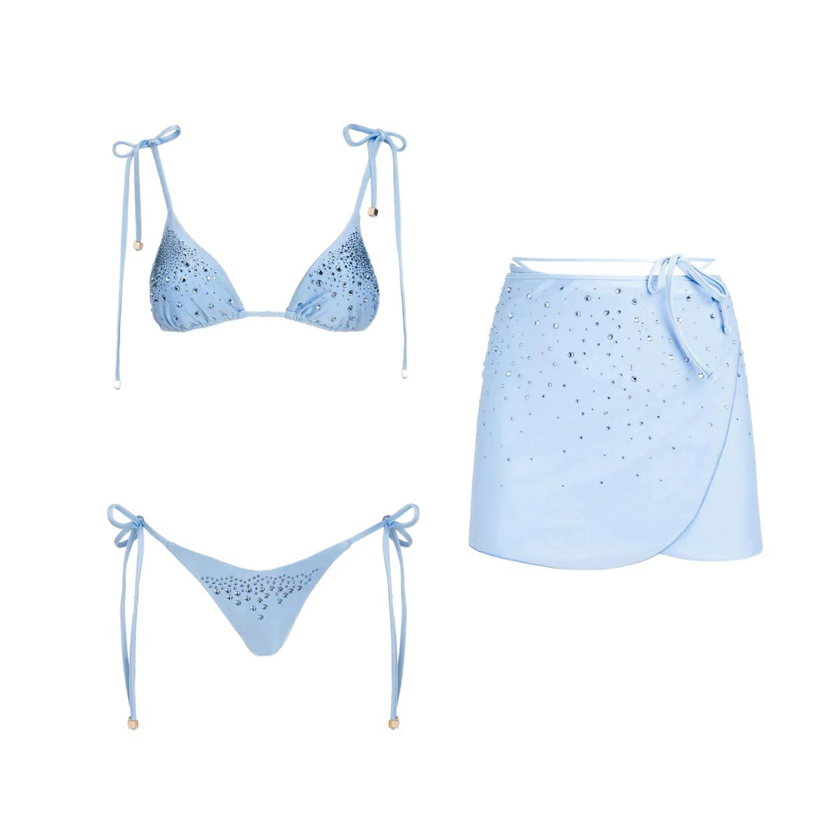 Three-Piece Triangle Bikini Set with Side-Tie Bottom and Wrap Skirt view 5