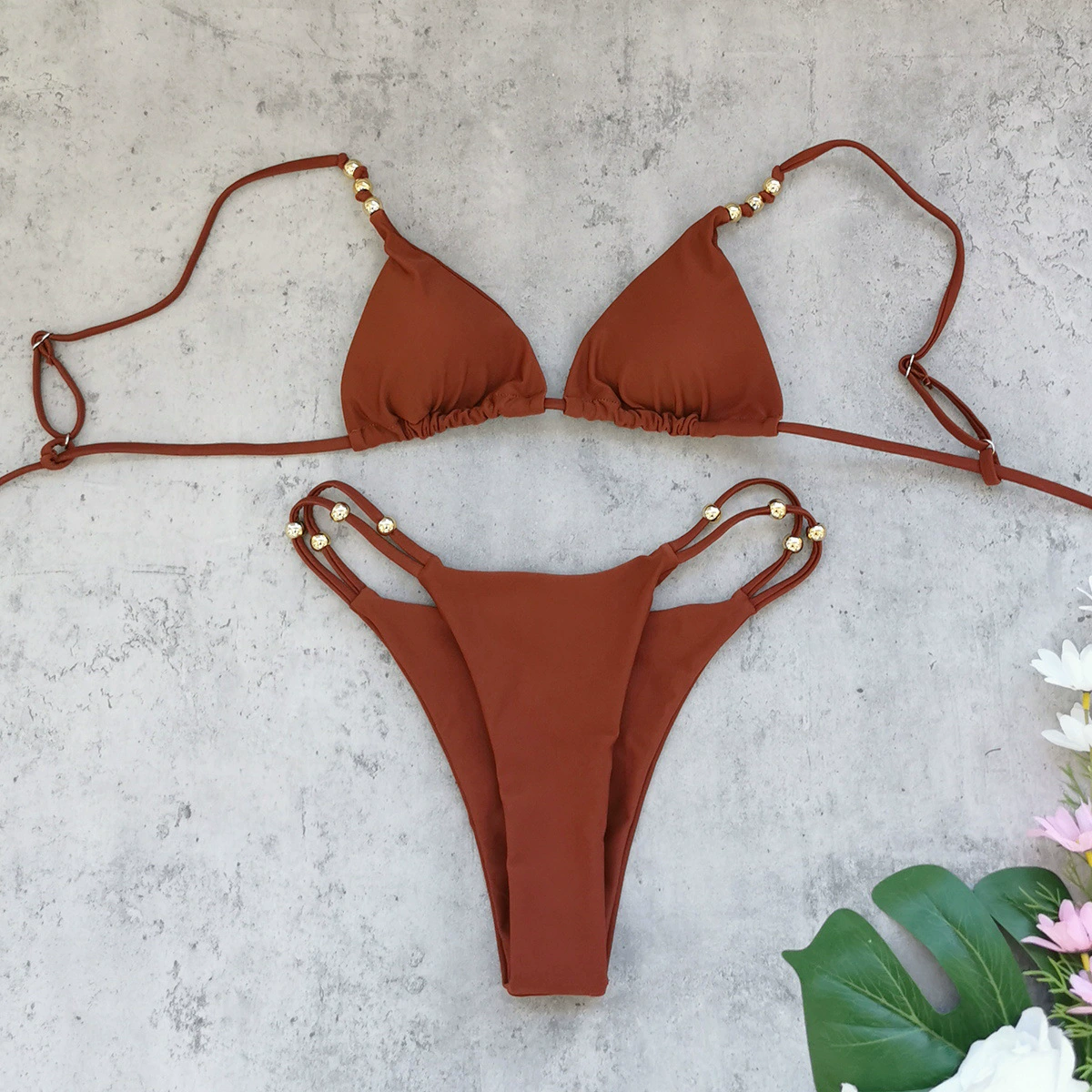 Triangle Bikini Set with High-Waisted Wide-Leg Pants view 3