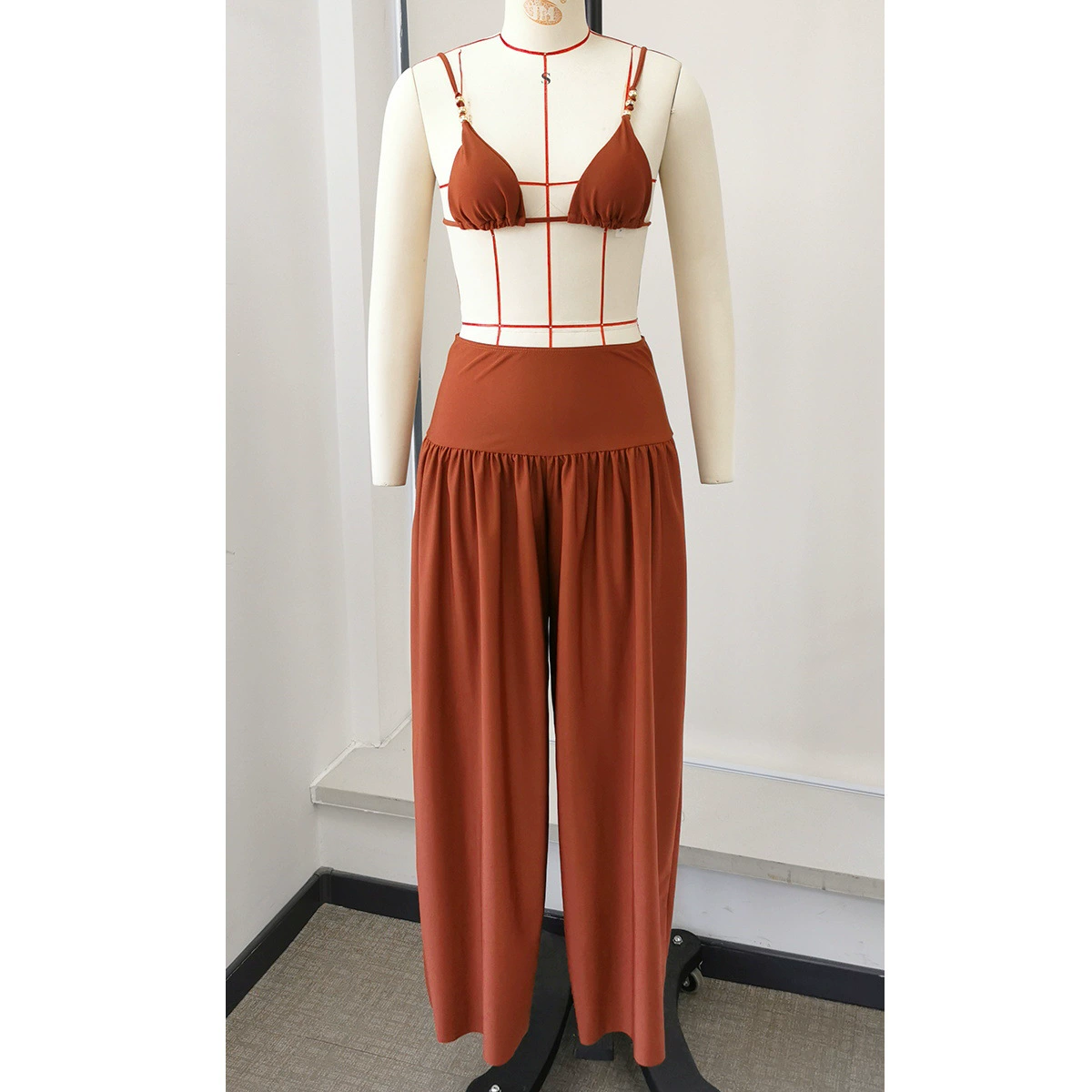 Triangle Bikini Set with High-Waisted Wide-Leg Pants view 4
