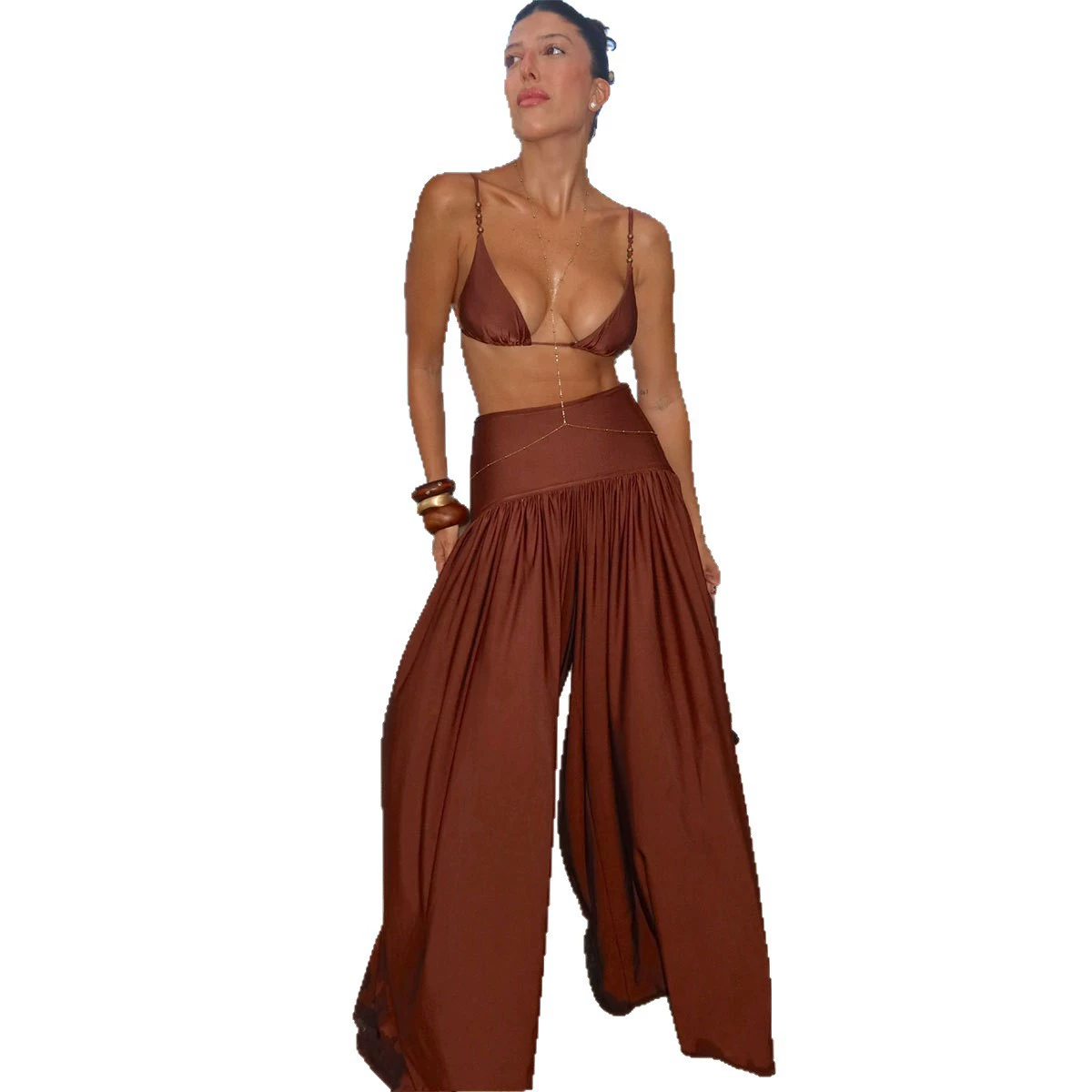 Triangle Bikini Set with High-Waisted Wide-Leg Pants view 5