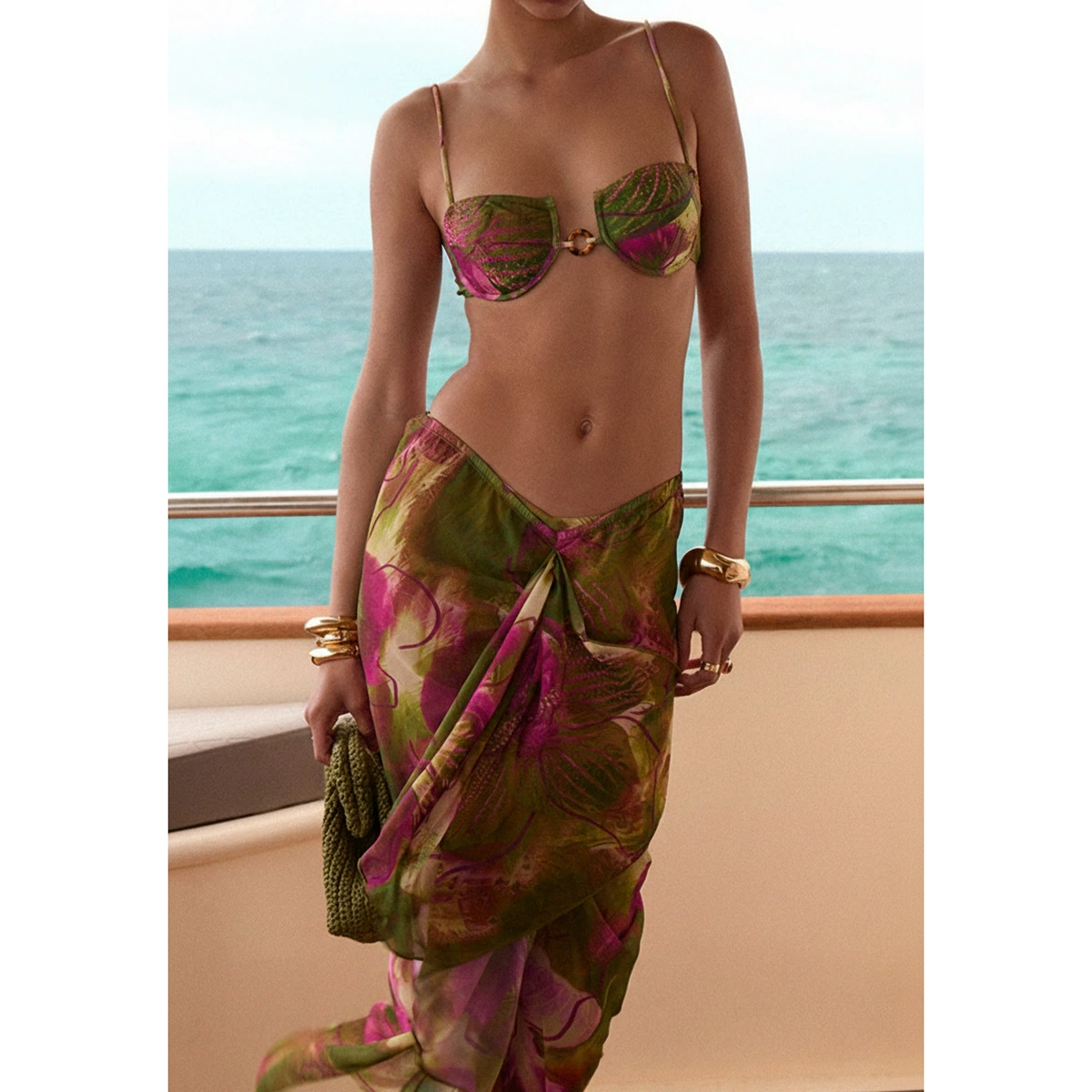Women’s Three-Piece Bikini Set with Balconette Top and Skirt