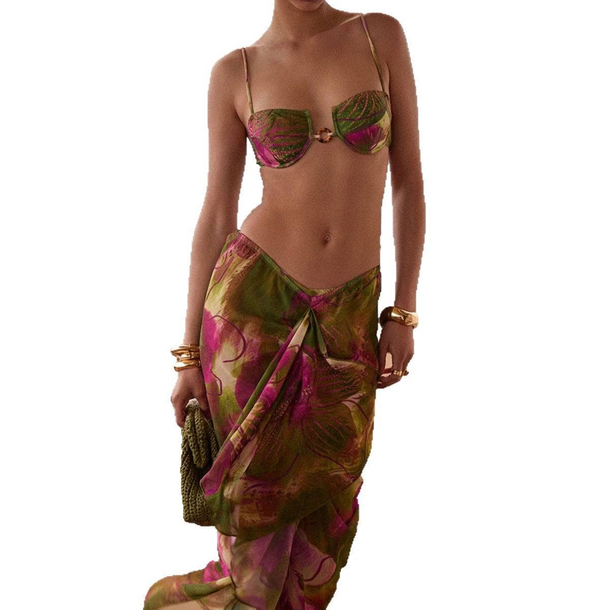 Women's Three-Piece Bikini Set with Balconette Top and Skirt view 5