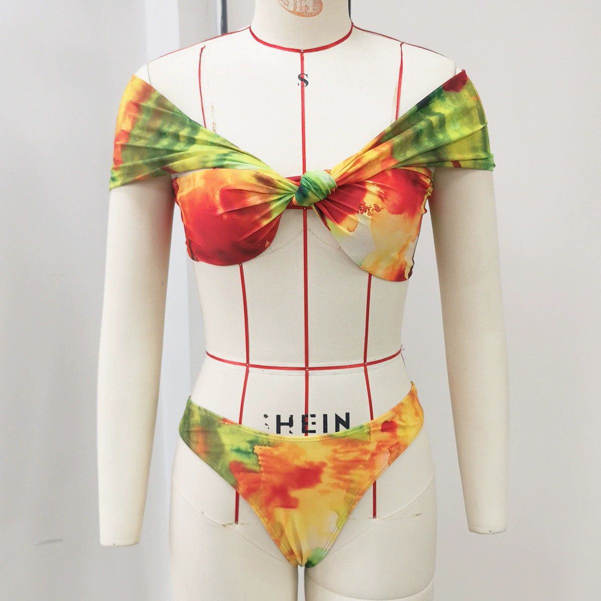 Three-Piece Bikini Set with Off-Shoulder Top and Skirt