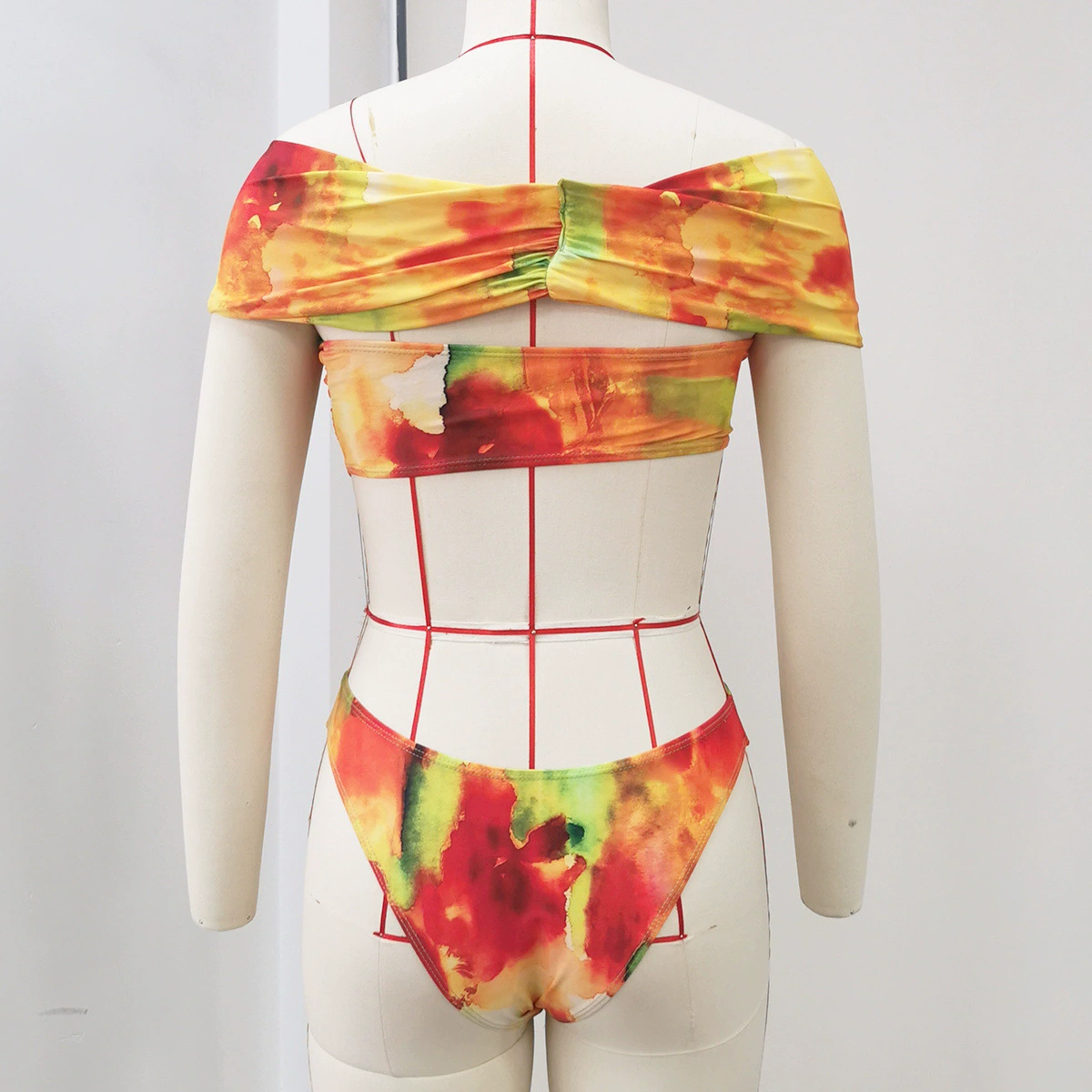 Three-Piece Bikini Set with Off-Shoulder Top and Skirt view 3