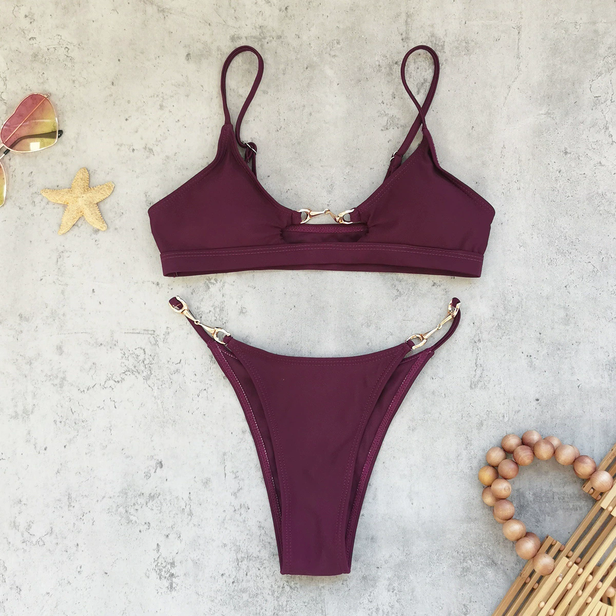 Three-Piece Bikini Set with Ruched Skirt