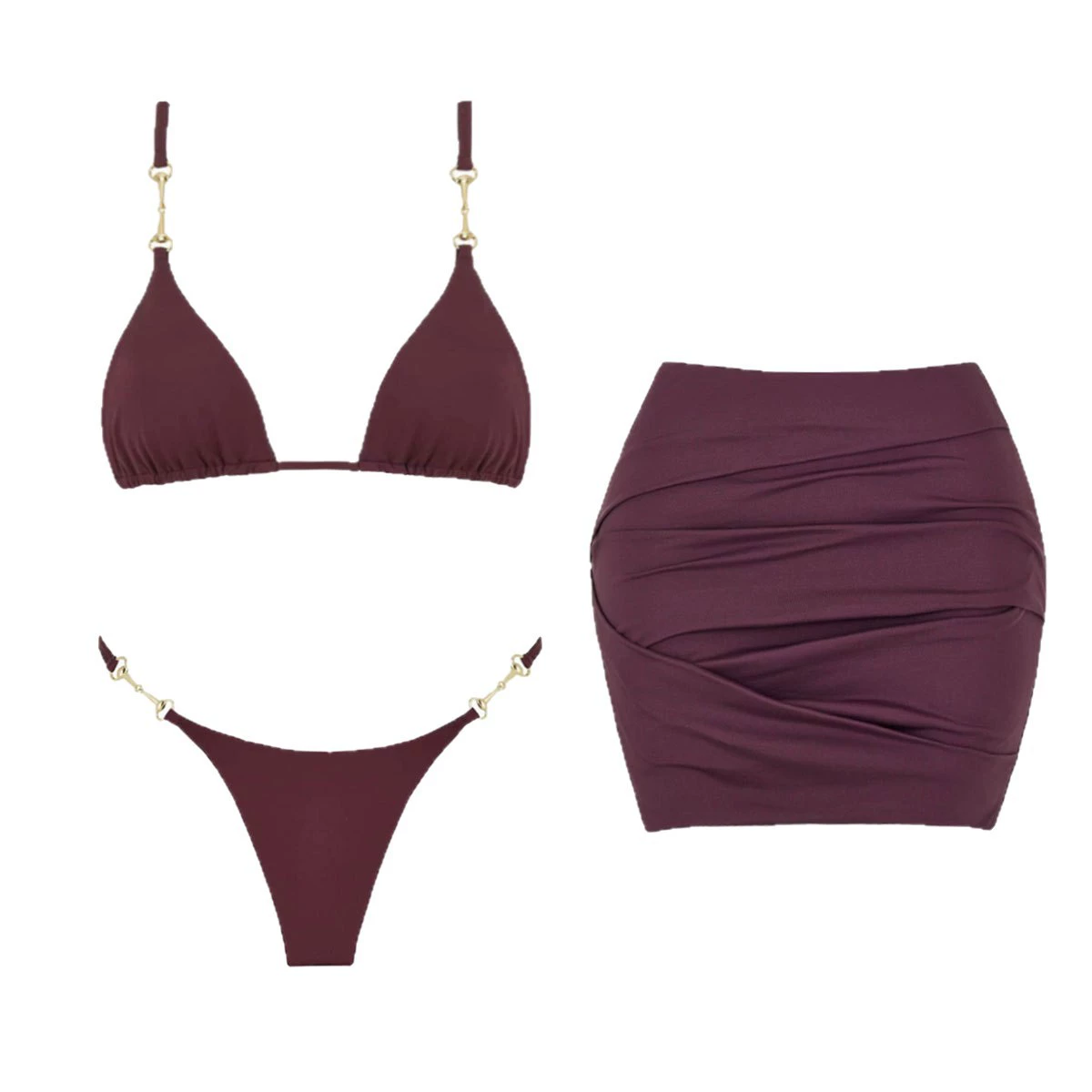 Three-Piece Bikini Set with Ruched Skirt view 5