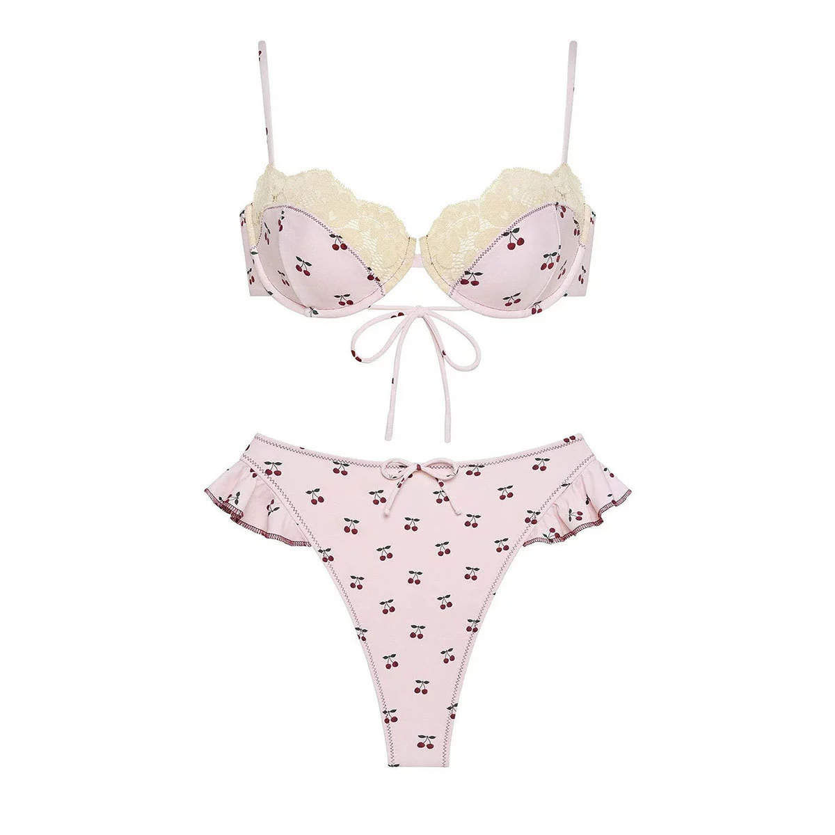Three-Piece Bikini Set with Ruffle Details and Wrap Skirt