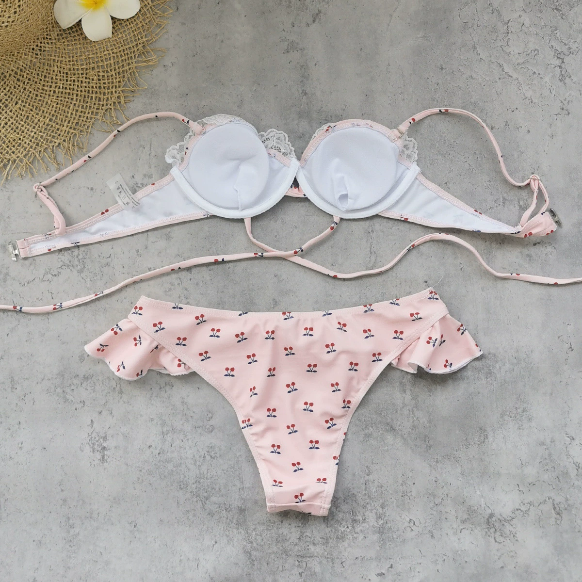 Three-Piece Bikini Set with Ruffle Details and Wrap Skirt view 3