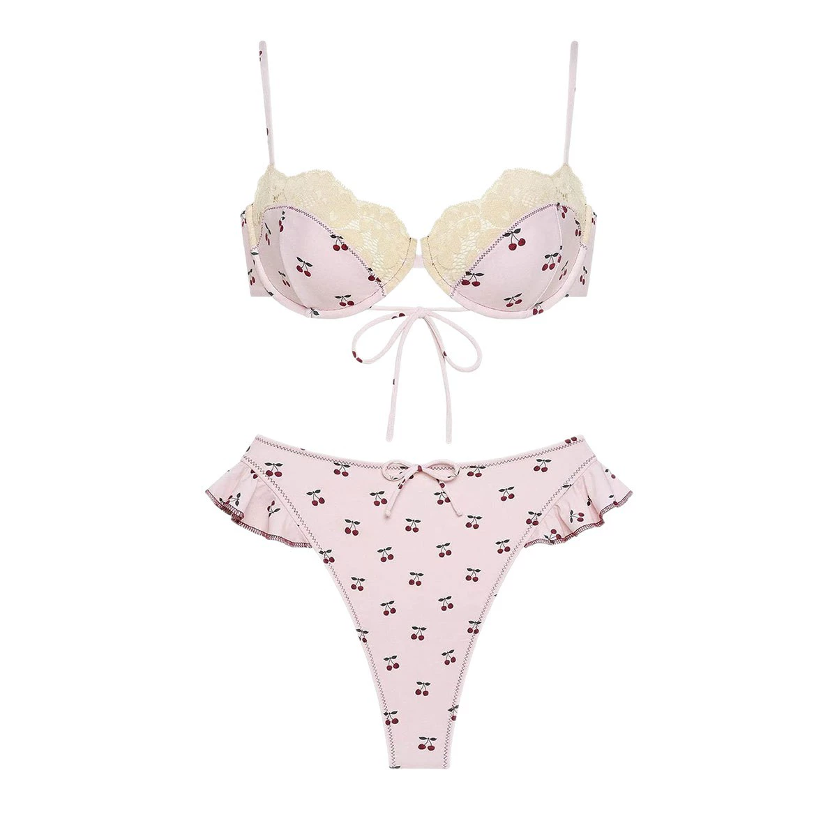 Three-Piece Bikini Set with Ruffle Details and Wrap Skirt view 5
