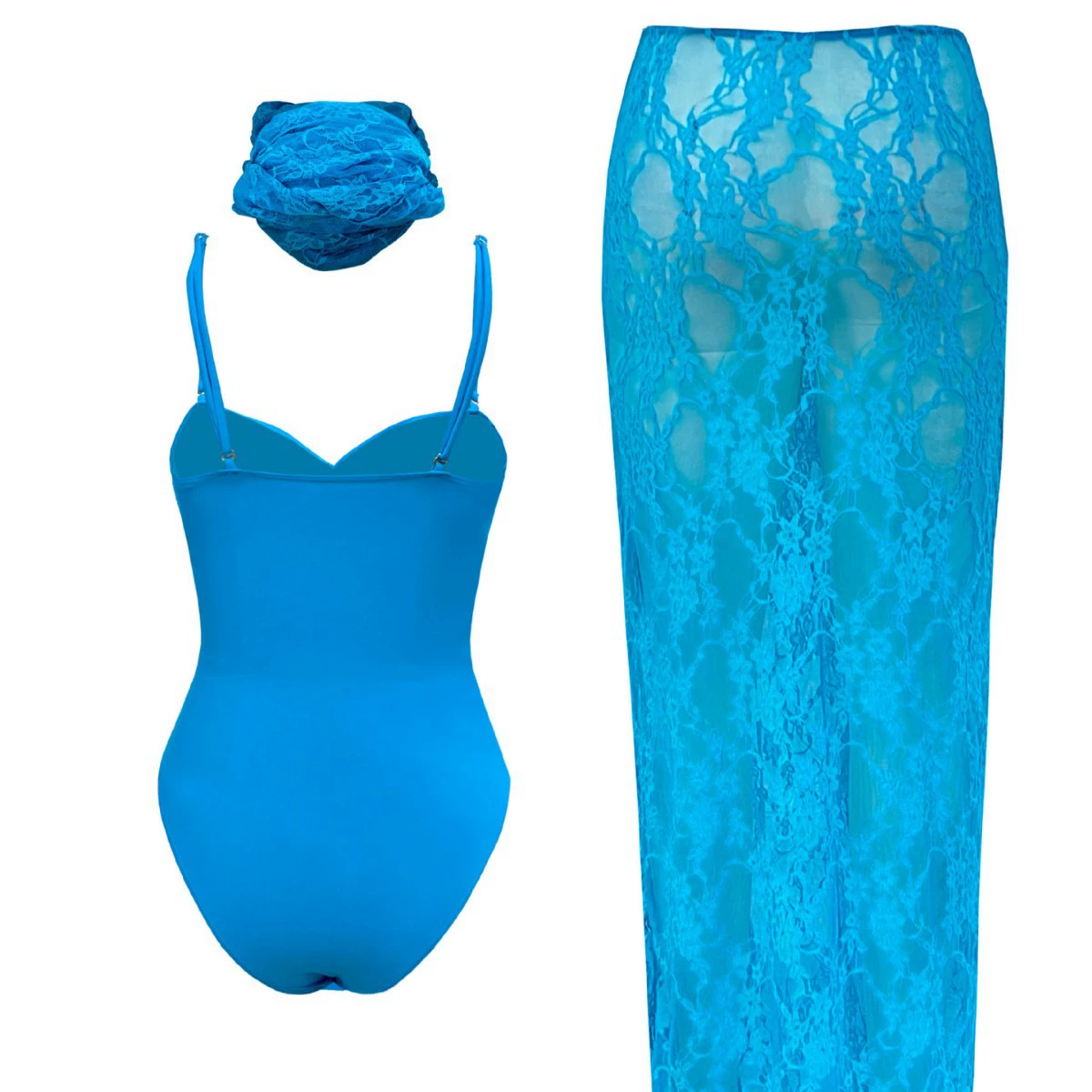 Women's Three-Piece Swimsuit Set with Cover-Up and Headband view 3
