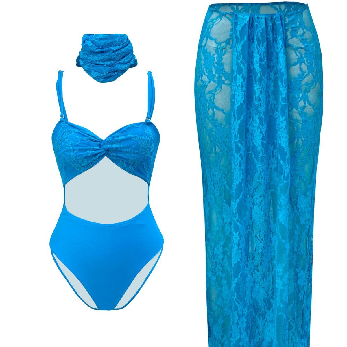 Blue Sleeveless Lace Set