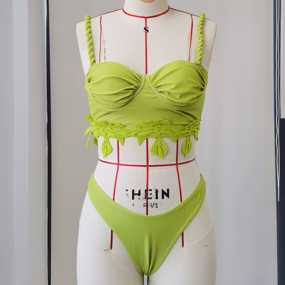 Leaf Cutout Bikini Set with Braided Straps and Shorts view 3