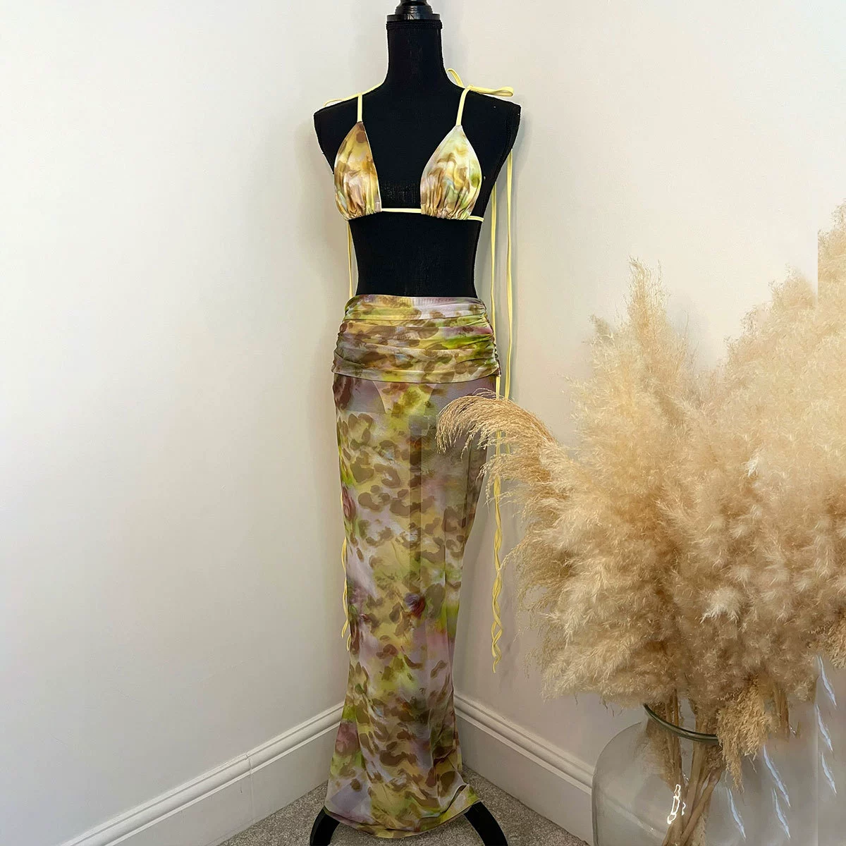 Three-Piece Bikini Set with Long Skirt