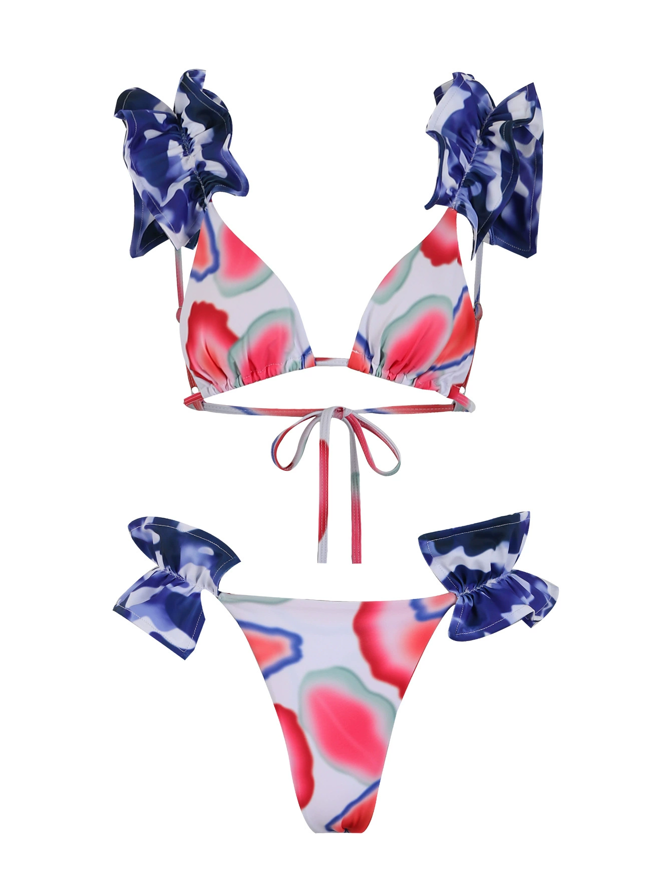 Three-Piece Bikini Set with Ruffle Straps and Cover-Up Pants view 4