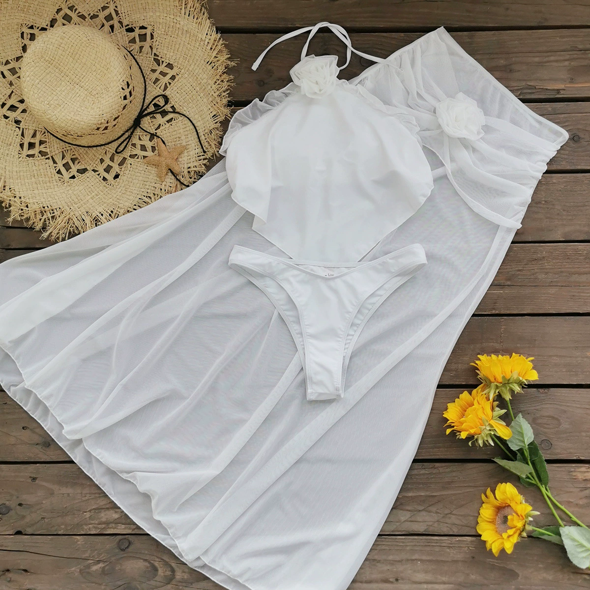 Halter Neck Bikini Set with Sheer Maxi Skirt view 3