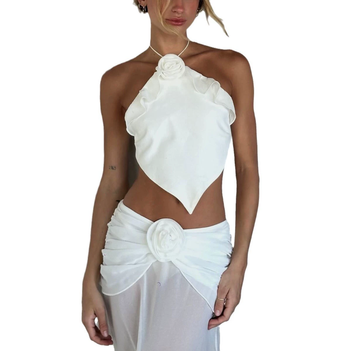 Halter Neck Bikini Set with Sheer Maxi Skirt view 5