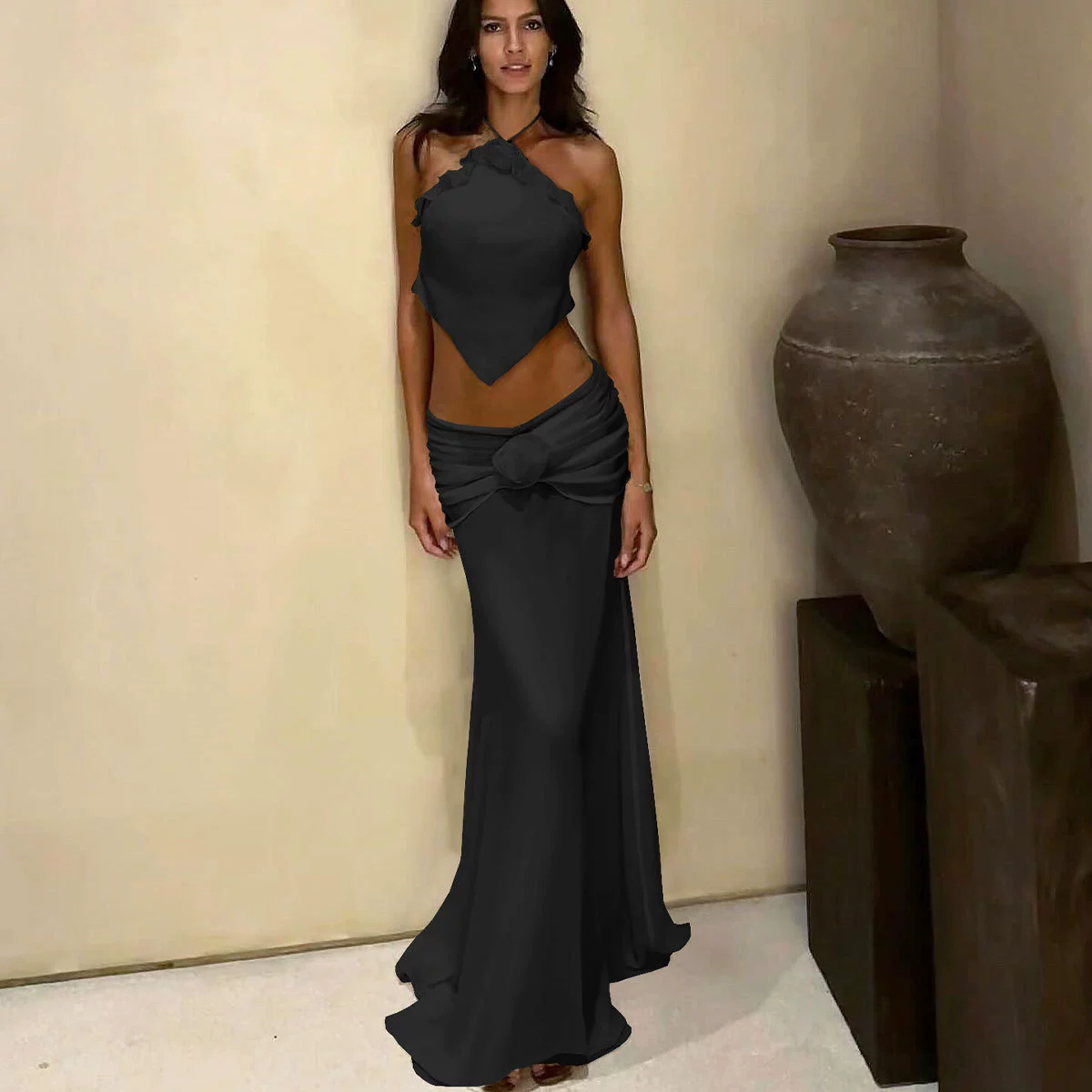 Halter Neck Bikini Set with Sheer Maxi Skirt view 6