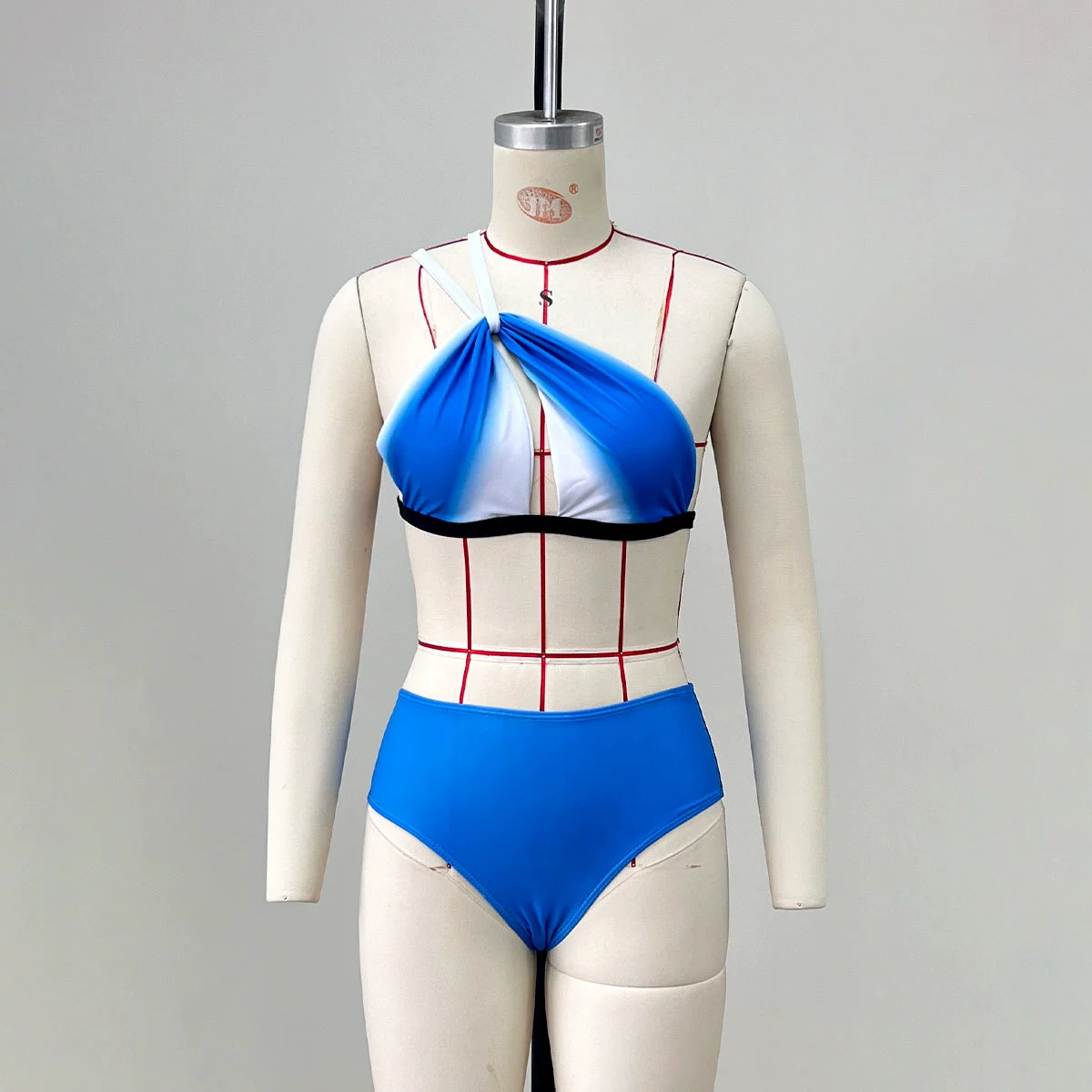 Twist Front High-Waist Bikini Set with Sheer Long-Sleeve Cover-Up view 3
