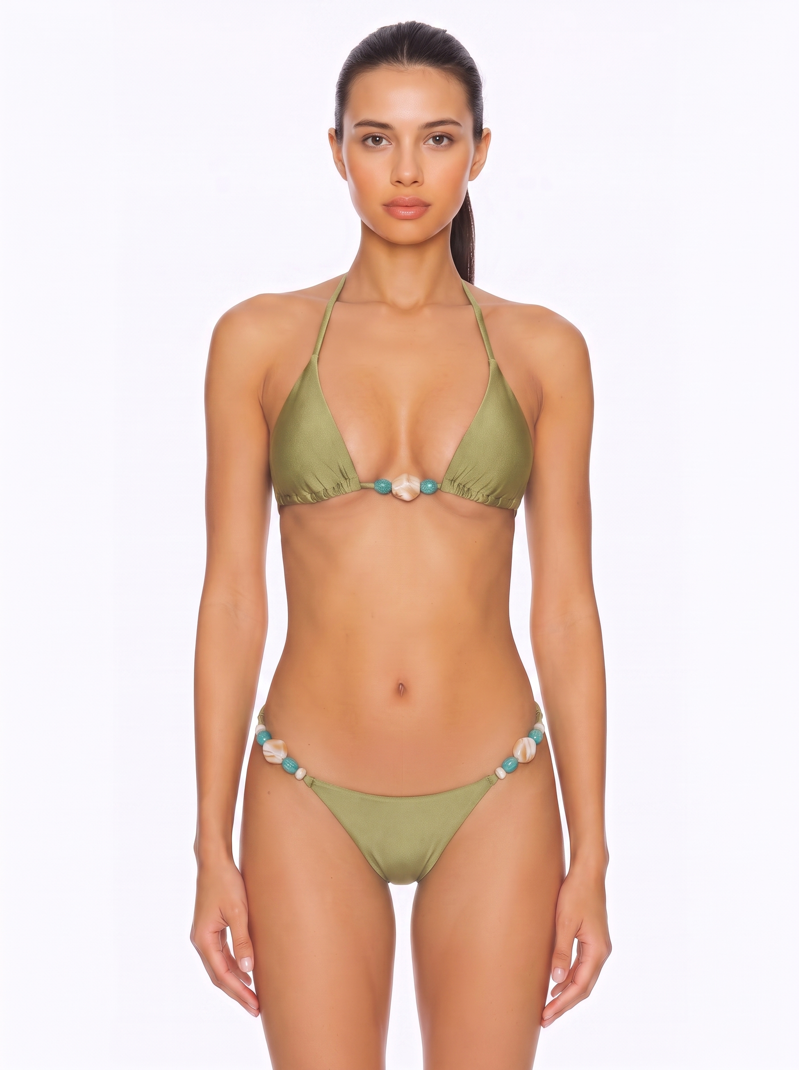 Beaded Halter Triangle Bikini Set