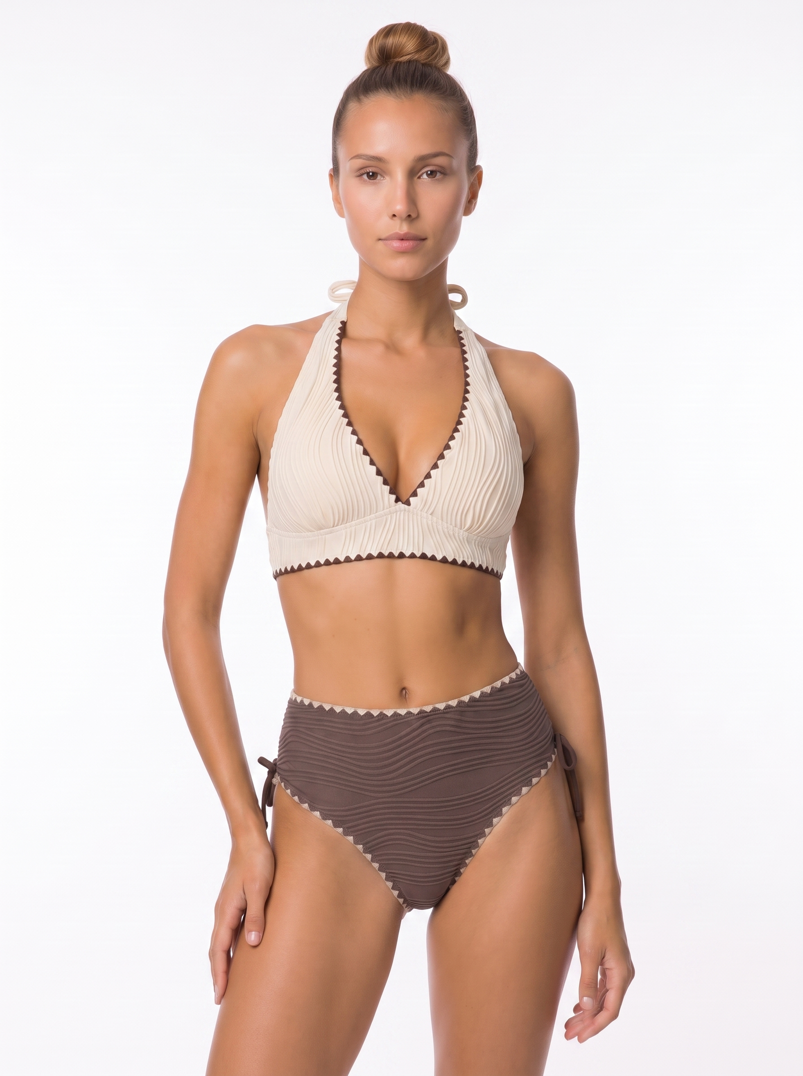 Plissé Halter Triangle Bikini Set