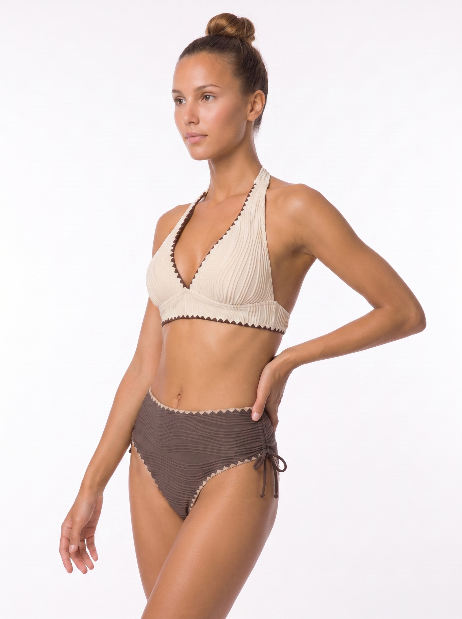 Plissé Halter Triangle Bikini Set
