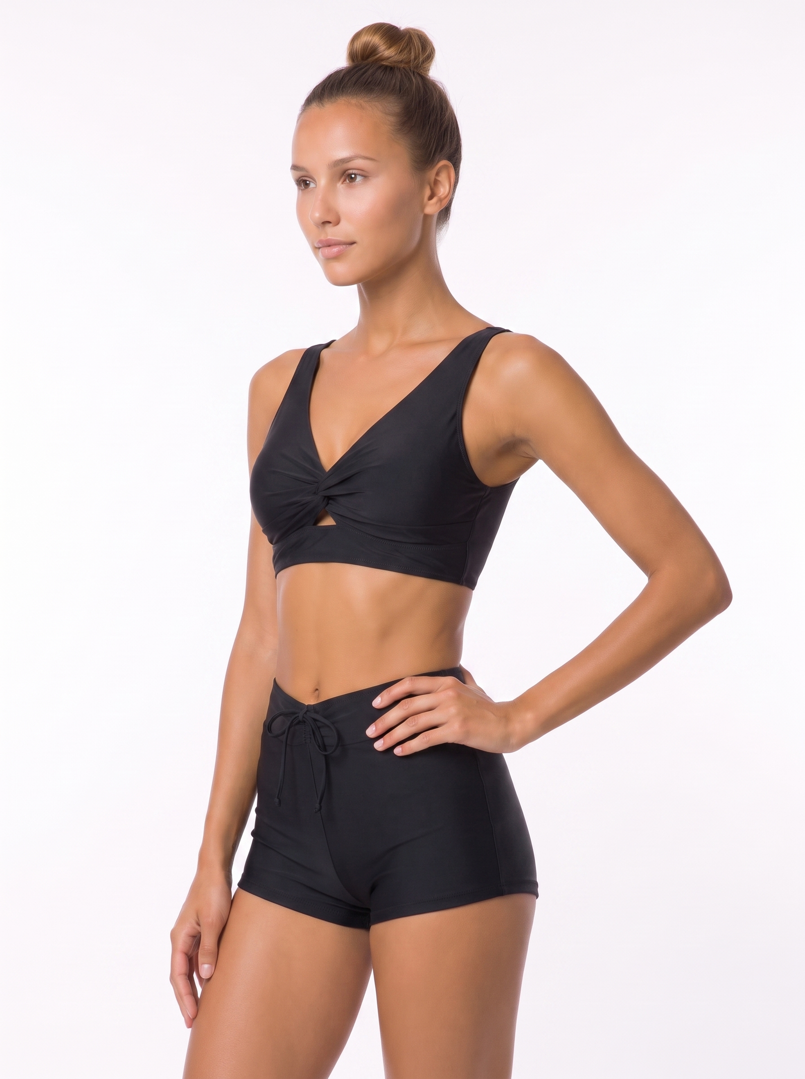 Twist-Front Crop Top and High-Waist Shorts Set