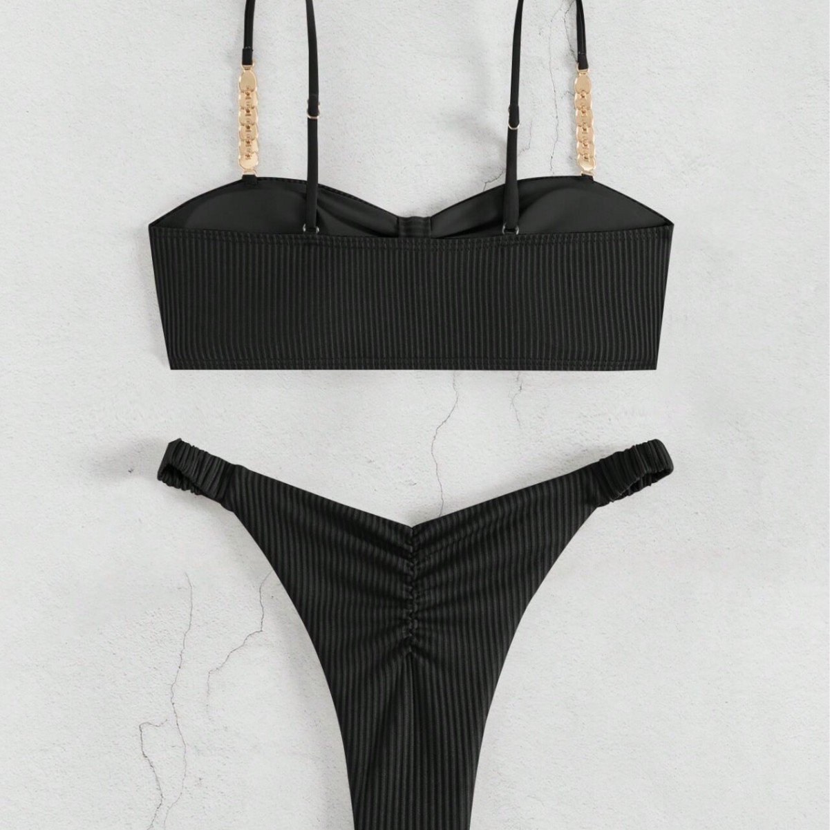 Chain-Strap Ruched Bandeau Bikini Set
